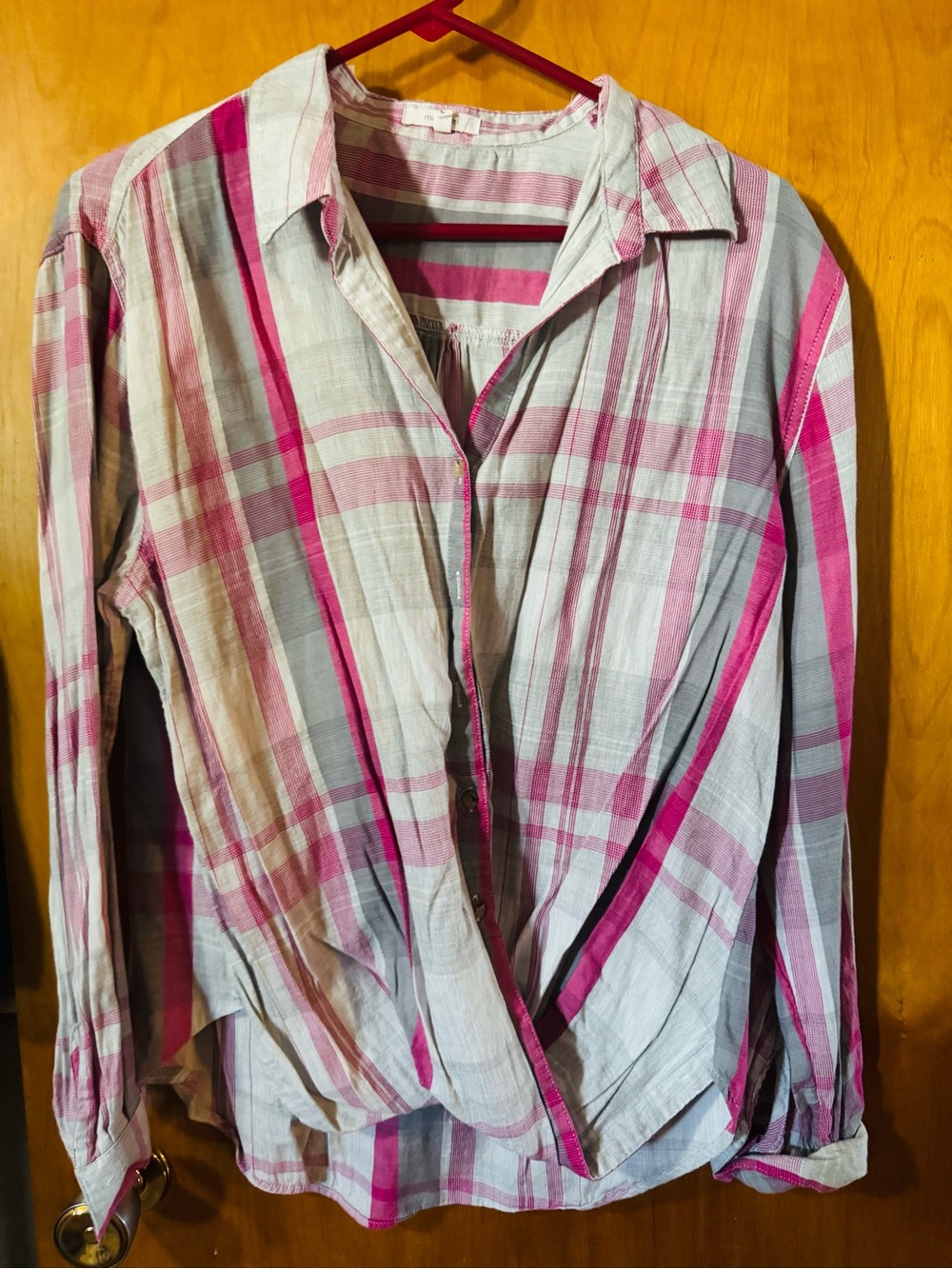 Maurices Pink Plaid Button-Down Shirt